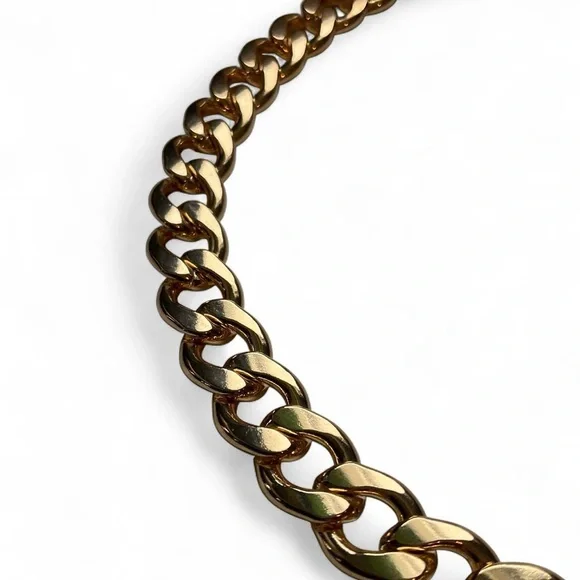 Gold Tone Flat Cuban Link Chain Necklace - Picture 2 of 3